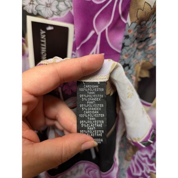 Anttony Size Large Purple Floral Cover Up Duster Kimono NEW Ruched Sleeves - Picture 4 of 5